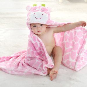 cape de bain bébé vache rose