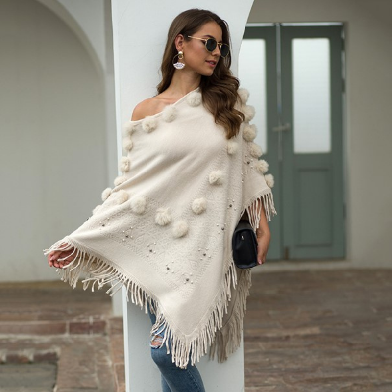 poncho en coton avec pompon