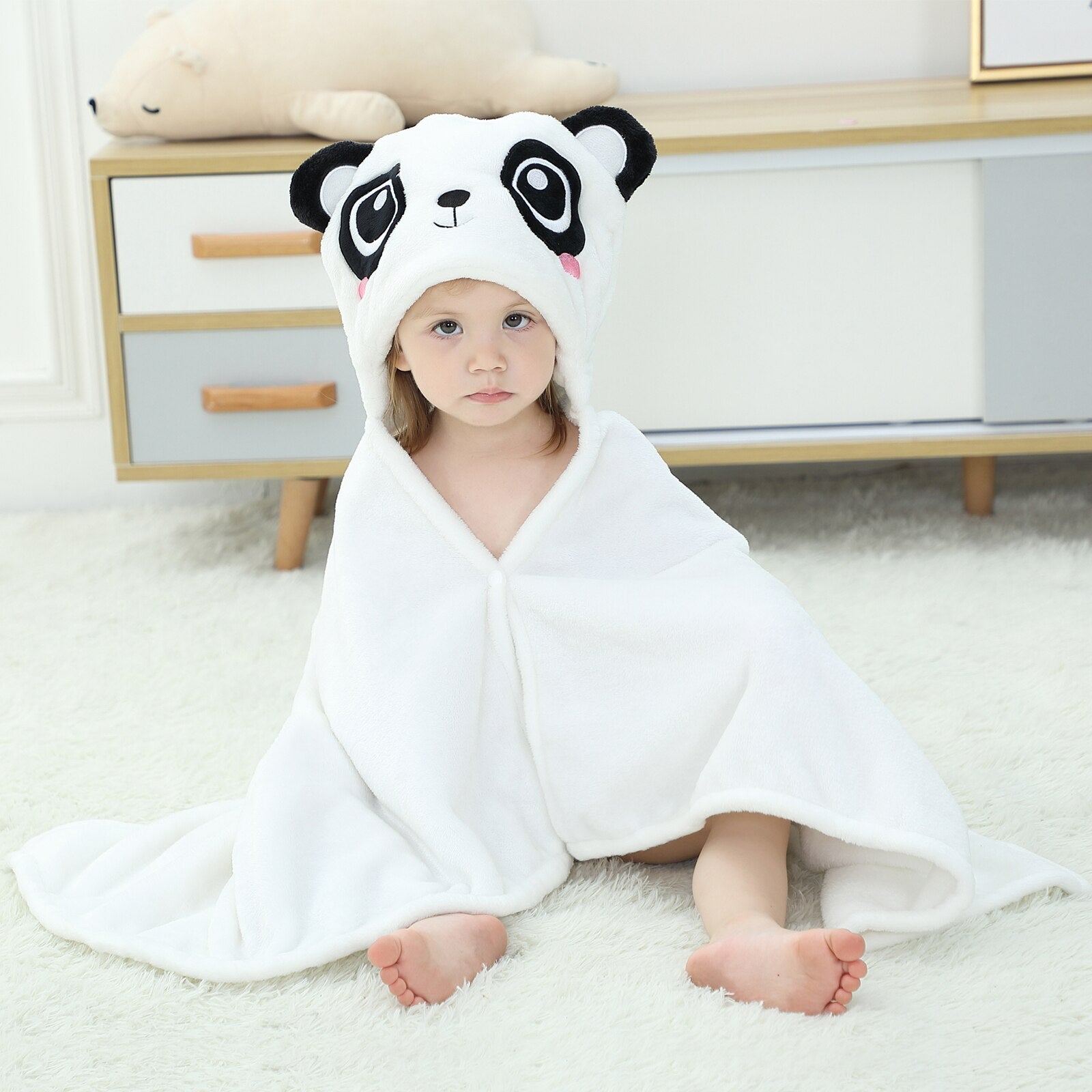 poncho bain bébé avec capuche panda