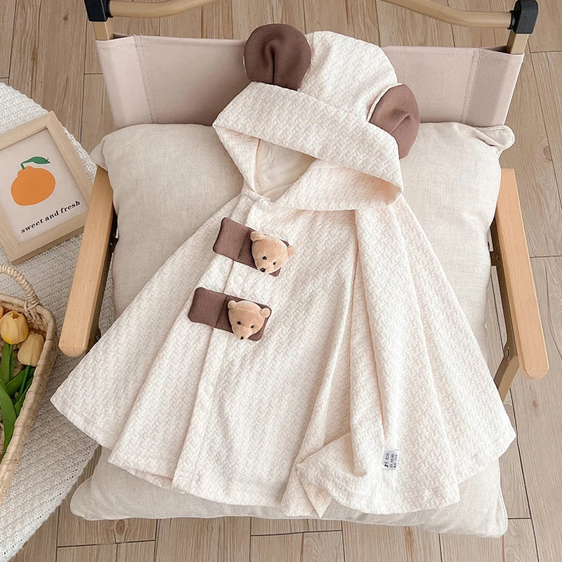 poncho brun bébé avec oreilles d'ours