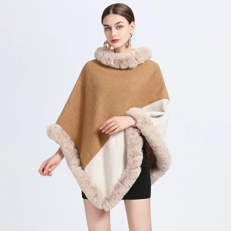 poncho camel pour femme