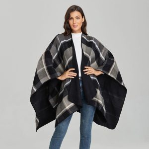 poncho carreaux femme