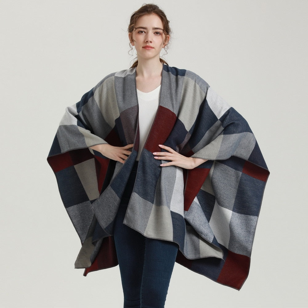 poncho élégant à carreaux