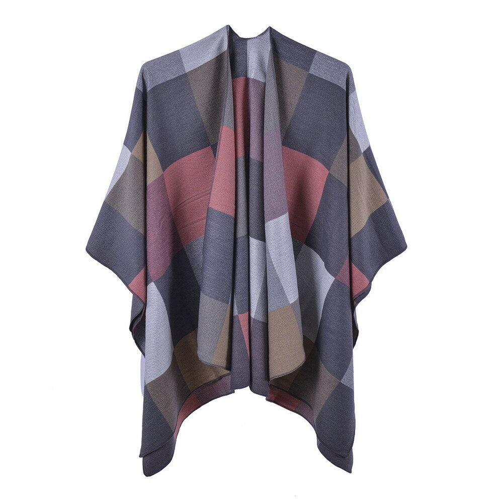 poncho confortable à carreaux