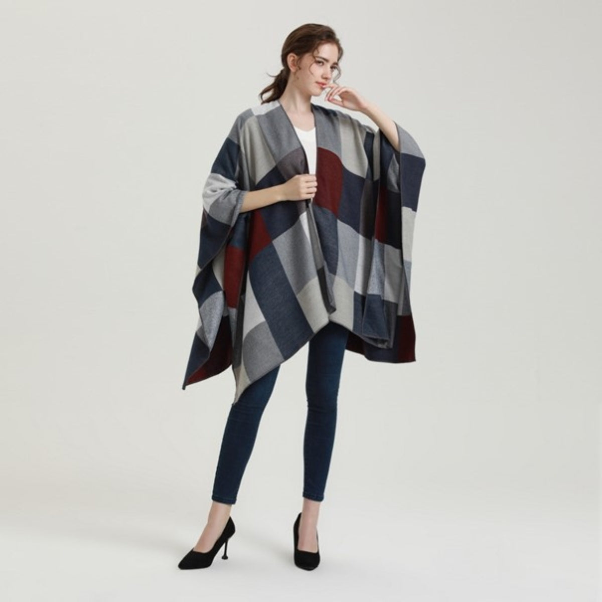 poncho à carreaux mode