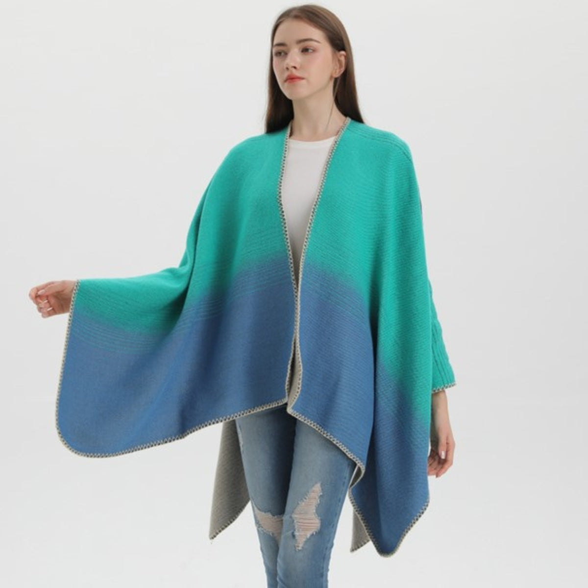 Poncho Femme Bleu confortable
