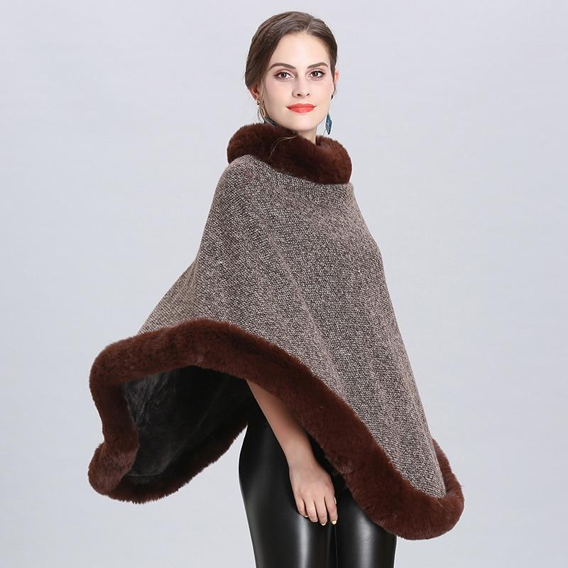 Poncho avec Col Fourrure Femme