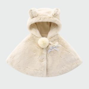 poncho fille beige coton