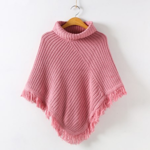 poncho fille tricot rose