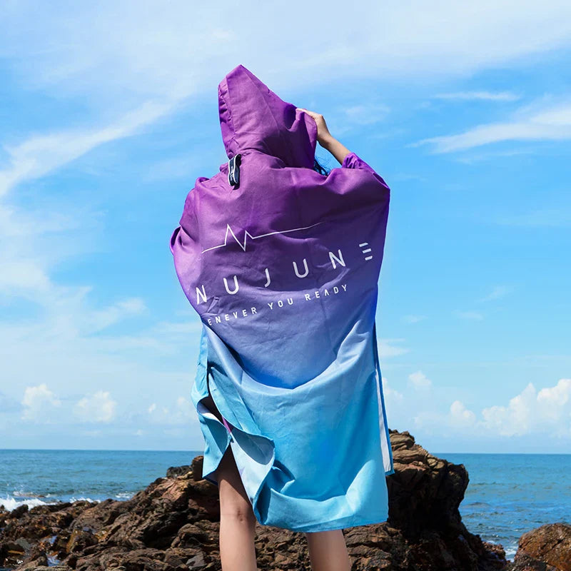 poncho plage bleu