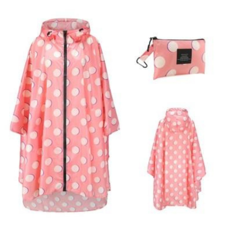 Poncho imperméable à pois roses
