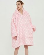 Poncho Polaire Rose Pois Blancs