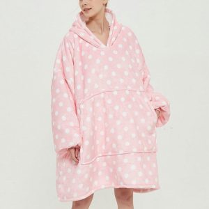 Poncho Polaire Rose Pois Blancs