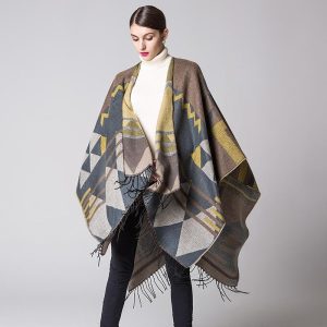 Poncho avec Franges élégant