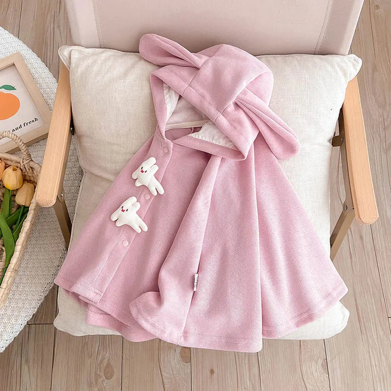 poncho bébé en coton rose