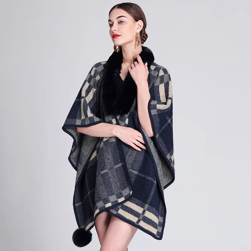 poncho à carreaux femme