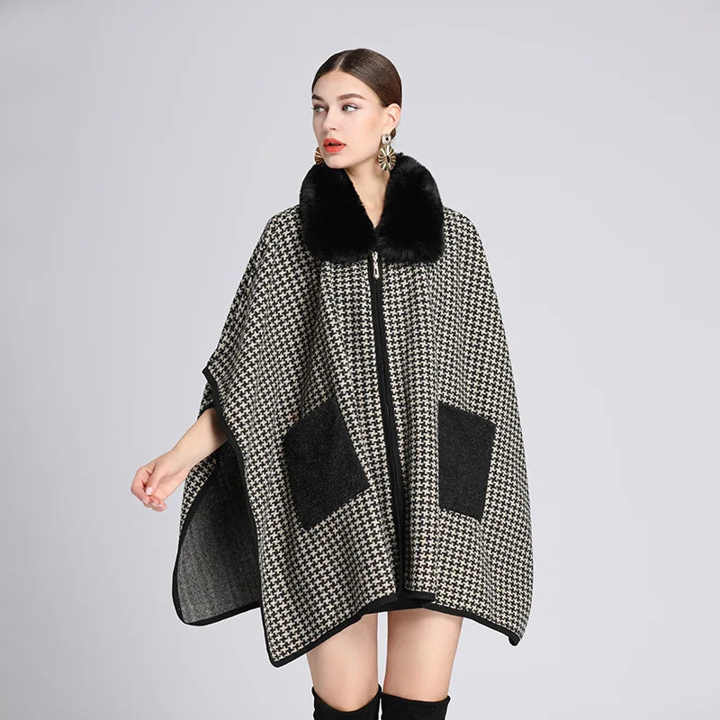 Poncho Pied-de-poule pour l'hiver