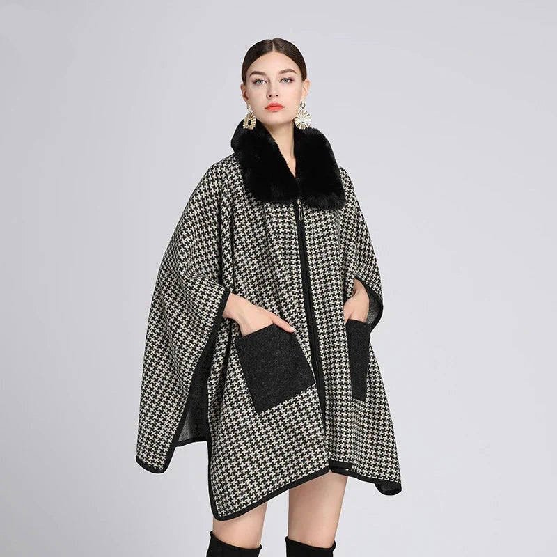 poncho élégant Pied-de-poule