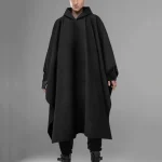 Poncho Homme Long à Capuche Noir pour Automne et Hiver