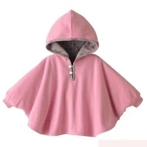 Poncho Bébé Réversible Rose à Capuche pour Automne et Hiver