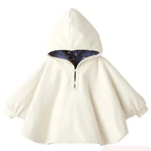 Poncho Bébé Réversible Blanc à Capuche pour Automne et Hiver