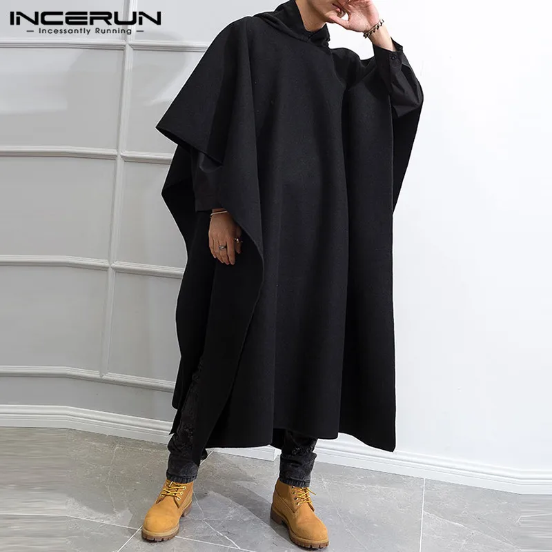 Poncho Homme Long à Capuche Noir pour Automne et Hiver – Image 2