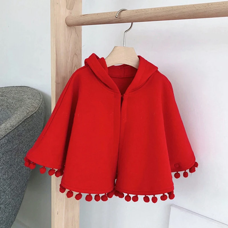 Poncho Enfant Rouge à Capuche – Cape Polaire Chaude pour Hiver – Image 3