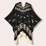 Cape Homme Noire à Franges en Maille Chaude pour Automne et Hiver