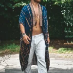 Poncho Homme Long Léger Style Kimono pour Plage et Été