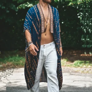 Poncho Homme Long Léger Style Kimono pour Plage et Été