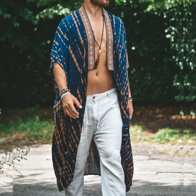 Poncho Homme Long Léger Style Kimono pour Plage et Été