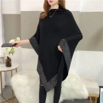 Poncho Femme Noir en Maille Élégant pour Automne et Hiver