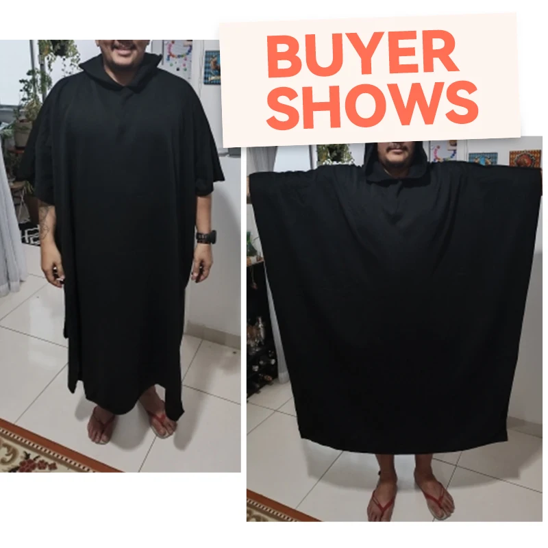 Poncho Homme Long à Capuche Noir pour Automne et Hiver – Image 5