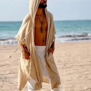 Poncho Homme Long à Capuche Style Bohème