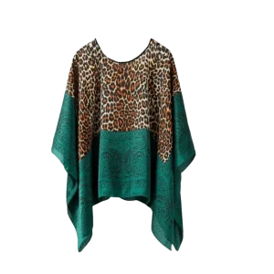 Poncho Femme Léopard Vert Léger pour Plage et Été