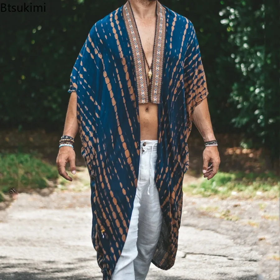 Poncho Homme Long Léger Style Kimono pour Plage et Été – Image 3