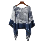 Poncho Femme Bleu Léger Imprimé pour Plage et Été