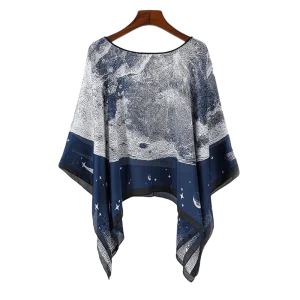 Poncho Femme Bleu Léger Imprimé pour Plage et Été