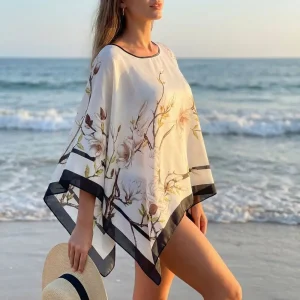 Poncho Femme de Plage Beige Léger et Élégant