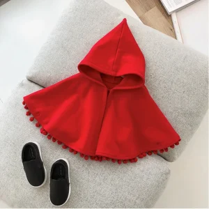 Poncho Enfant Rouge à Capuche – Cape Polaire Chaude pour Hiver