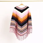 Poncho Femme Bohème à Franges Chaud pour Automne et Hiver
