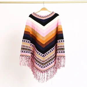Poncho Femme Bohème à Franges Chaud pour Automne et Hiver