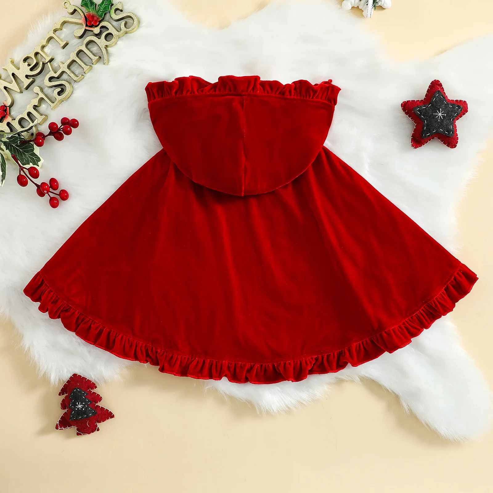 Poncho Bébé Rouge à Capuche Doux pour Noël – Image 6
